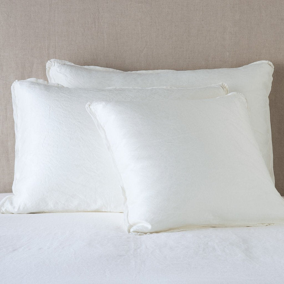 Winter white silk velvet Paloma Sham with petite flange by Bella Notte, showcasing plush texture and elegant design.