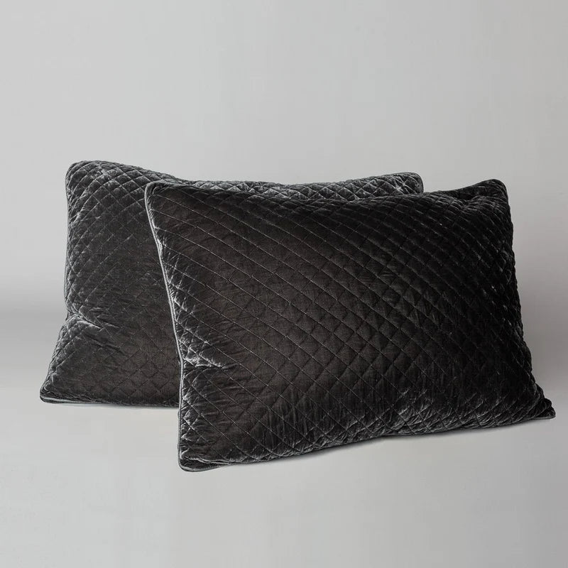 In Stock Bella Notte quilted silk velvet Moonlight Deluxe sham with plush texture and elegant stitching for luxurious bedroom decor.
