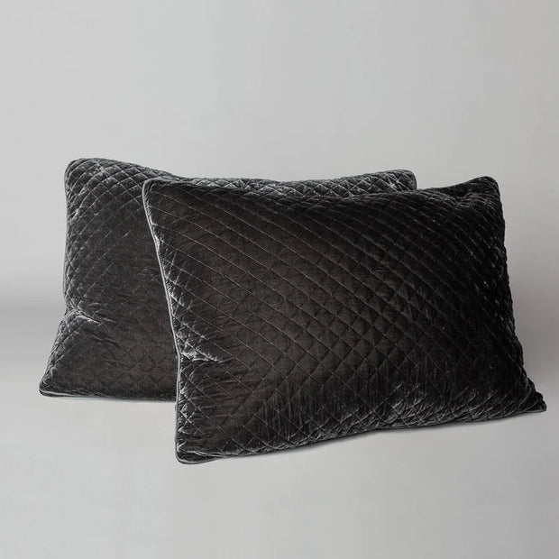 In Stock Bella Notte quilted silk velvet Moonlight Deluxe sham with plush texture and elegant stitching for luxurious bedroom decor.