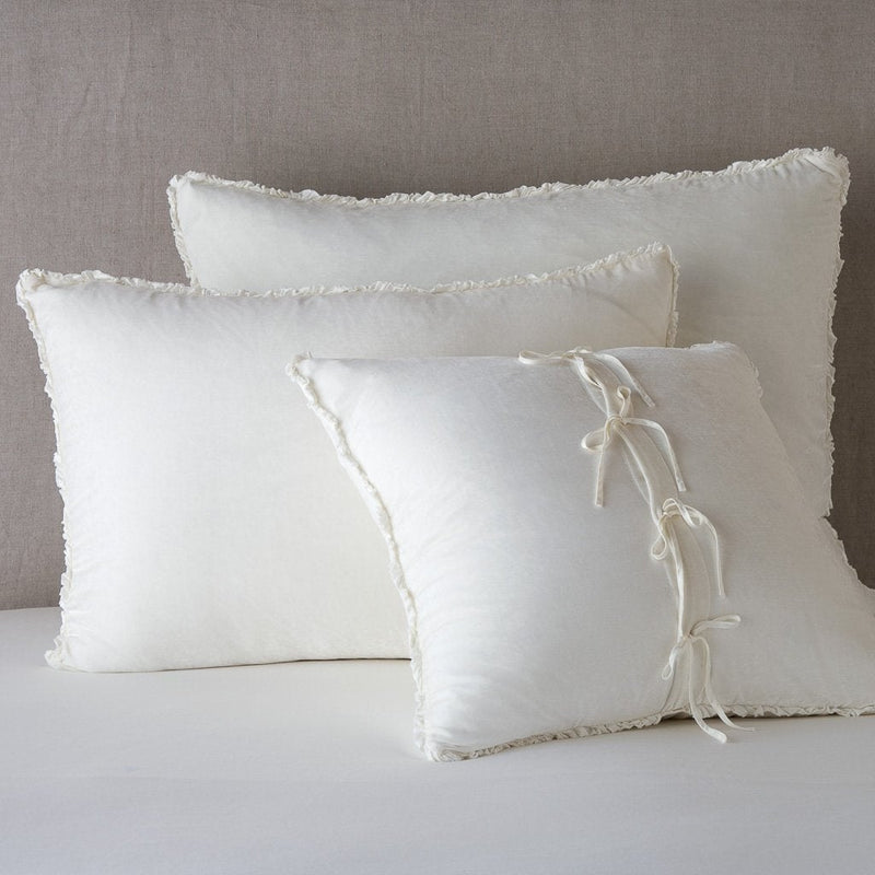 In Stock Bella Notte Carmen Sham Deluxe in fog color, soft fabric with elegant embroidery, decorative pillow for bedroom decor.