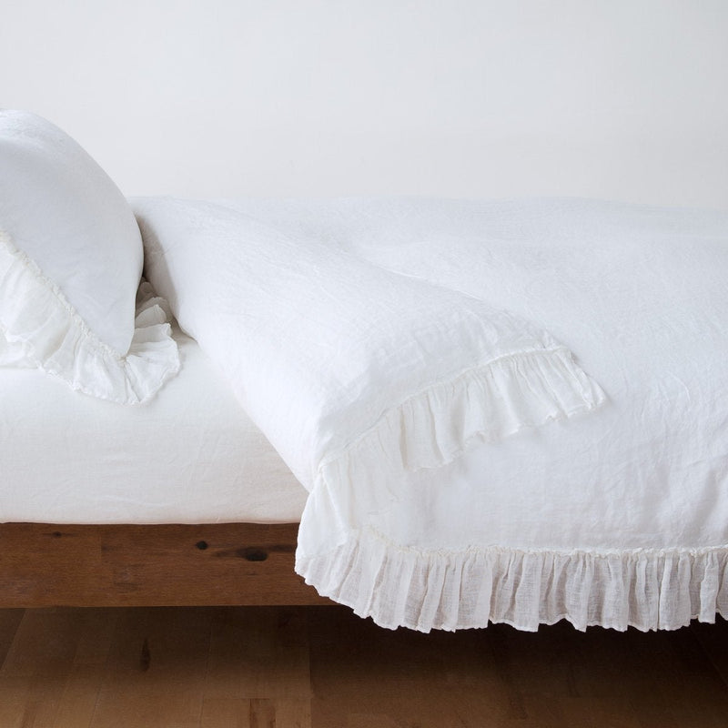 White Linen Whisper duvet cover by Bella Notte, queen size, soft linen fabric with elegant, minimalist design.