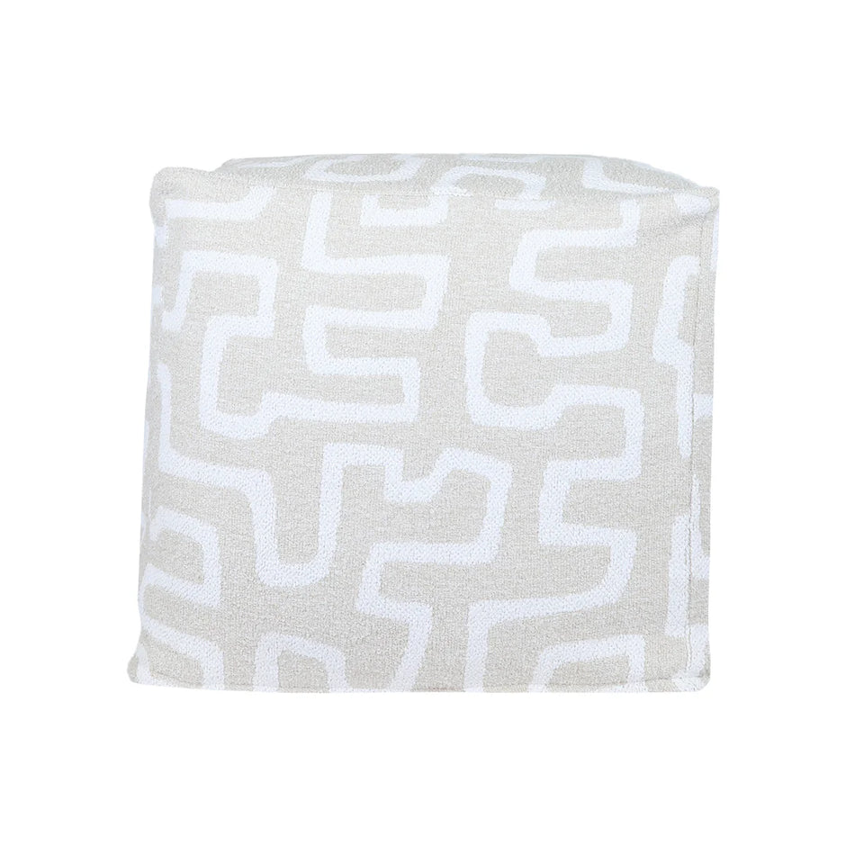 In Stock Uniq'uity Aguadilia cube pouf with soft fabric cover, round shape, and modern design for versatile seating or decor.