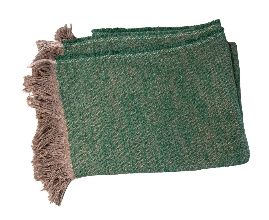 Moss green Uniq'uity Nash throw blanket spread out, soft textured fabric, cozy home decor from In Stock Uniq'uity.