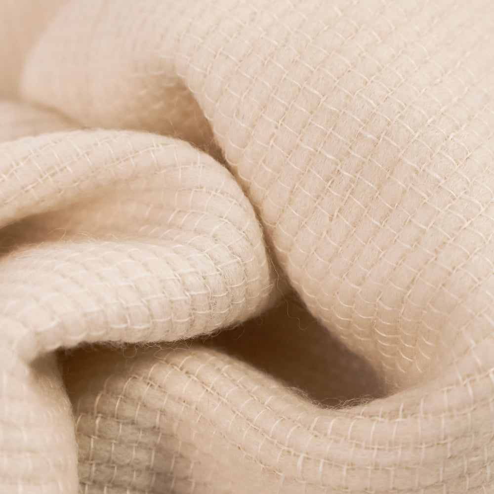 White Uniq'uity Allen throw blanket, soft and cozy throw made by In Stock Uniq'uity, displayed spread out on a surface.