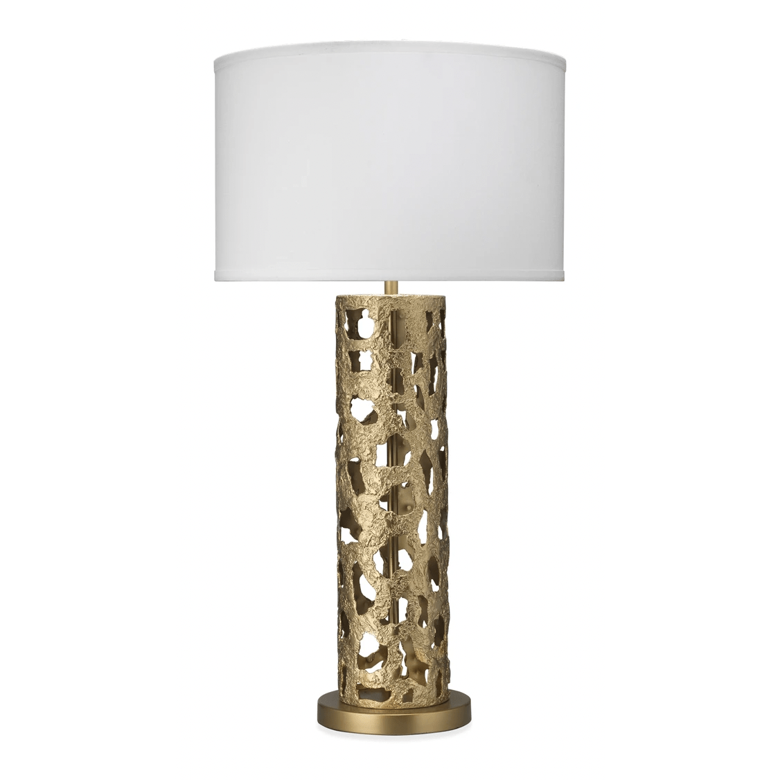 Firenze Table Lamp by Jamie Young Company with gold leaf finish, featuring a classic design and a textured ceramic base.