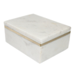 White Marble Box w/Brass Inlay, 8x6