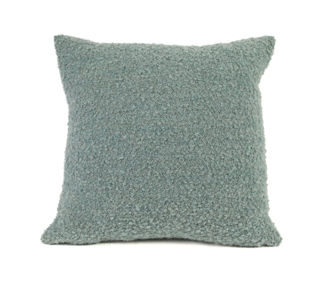 Boucle textured light blue square pillow 