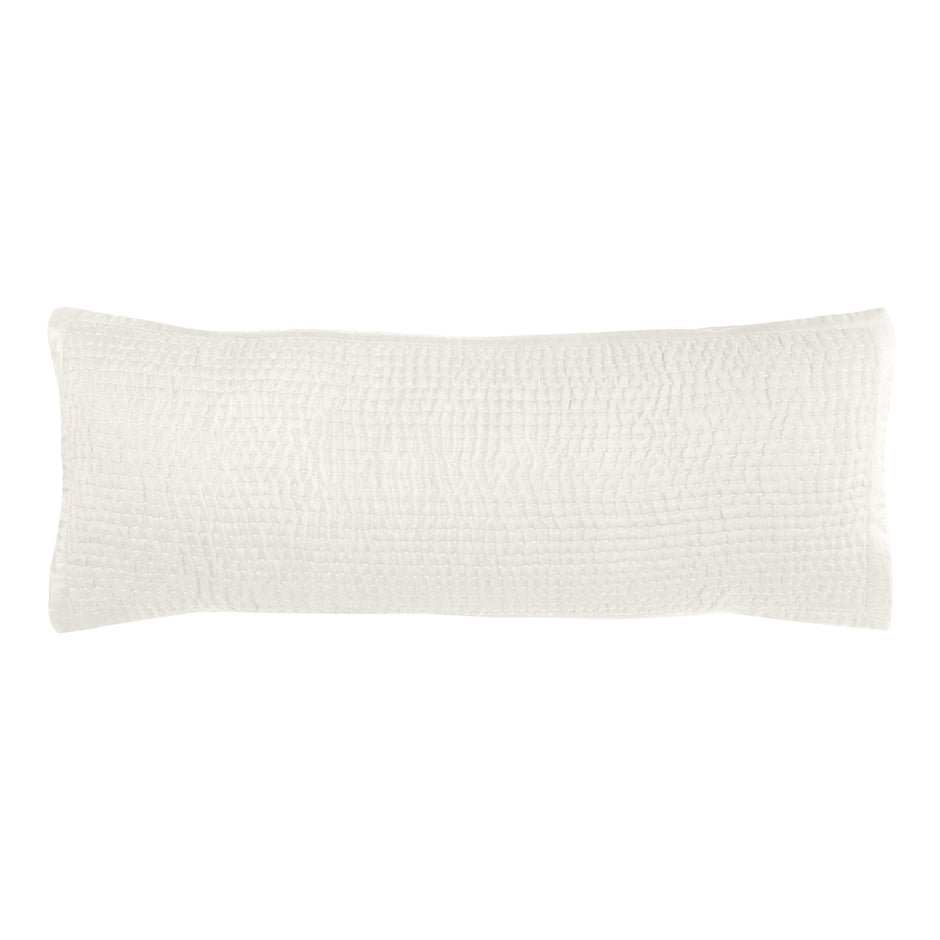 Textured white lumbar pillow on a white background