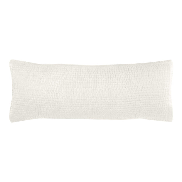 Textured white lumbar pillow on a white background