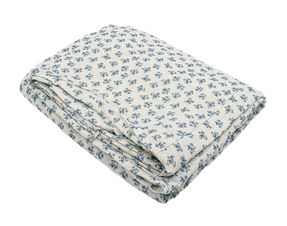 Rosebud Chambray Queen duvet cover by Linen Salvage featuring soft, woven fabric with a subtle floral pattern and relaxed style.