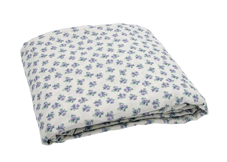 Linen Salvage Rosebud Lilac Queen Duvet Cover with floral pattern and soft fabric, styled on a bed.