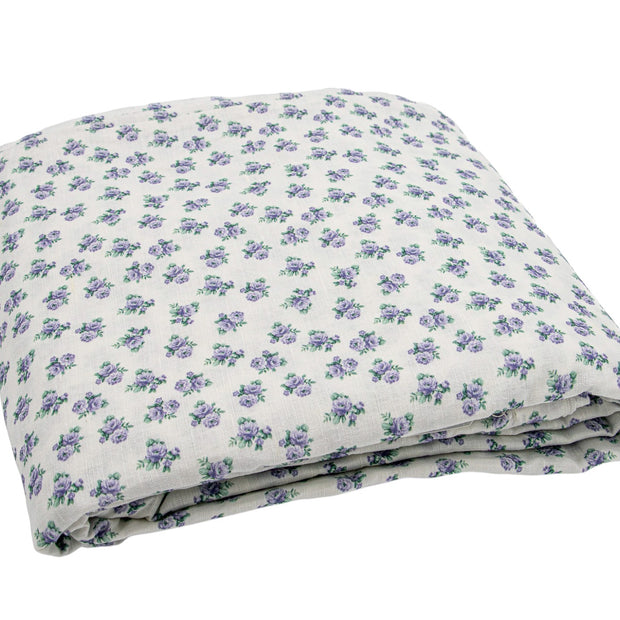 Linen Salvage Rosebud Lilac Queen Duvet Cover with floral pattern and soft fabric, styled on a bed.