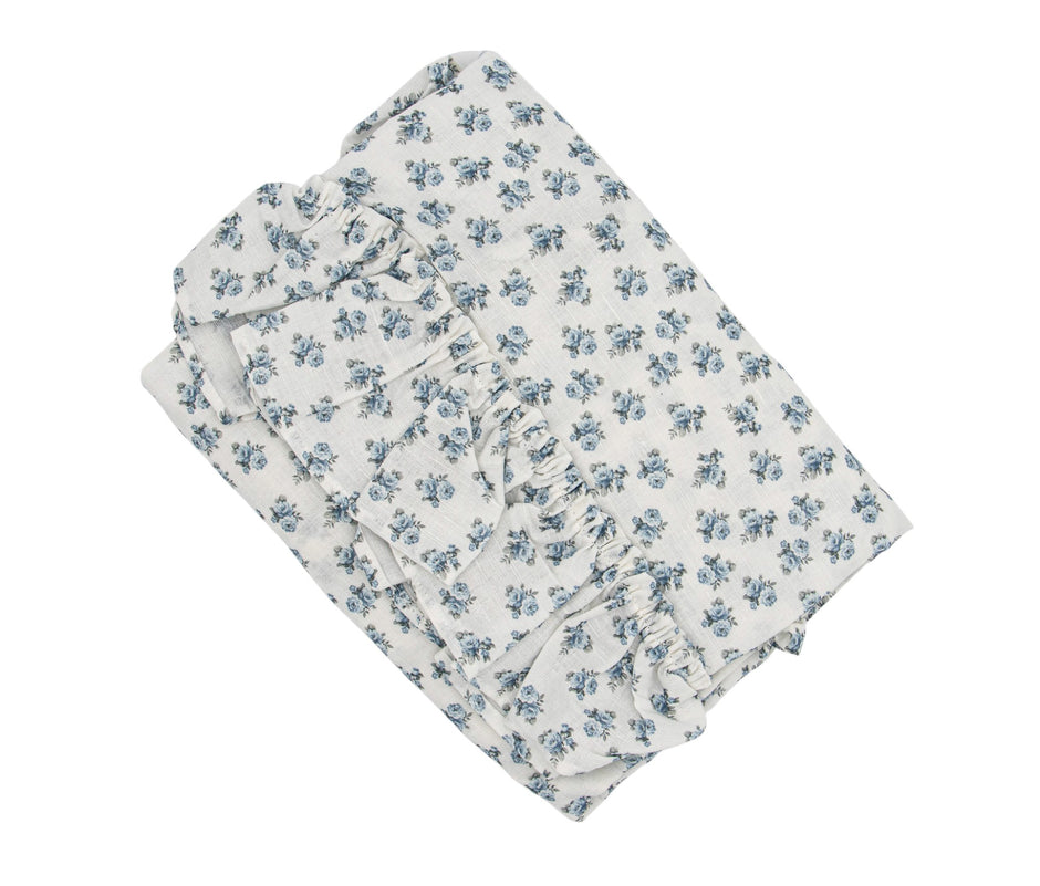Linen Salvage Rosebud Tatter Ruffle Sham in chambray fabric, standard size, featuring ruffled edges and a soft, textured appearance.