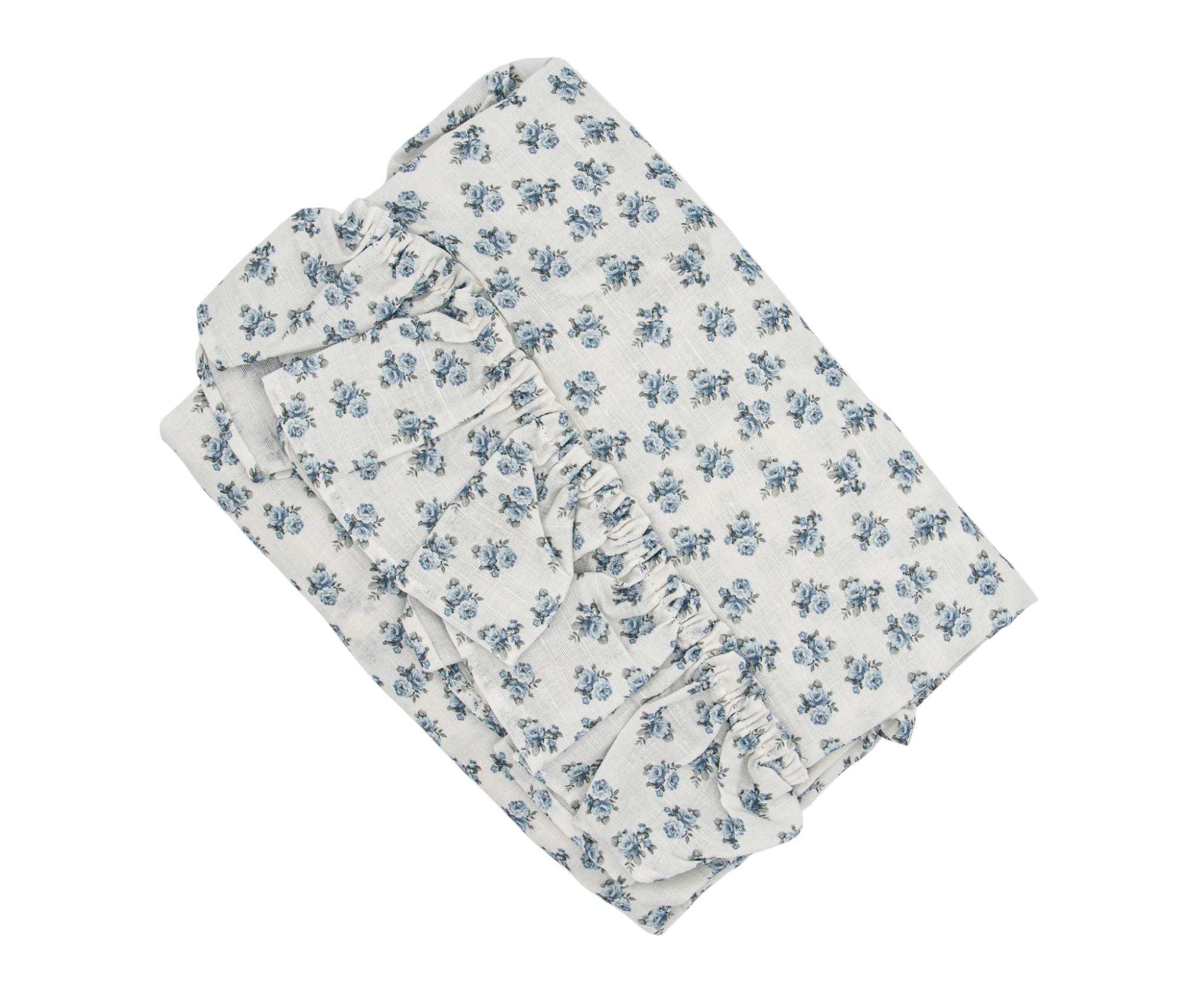 Linen Salvage Rosebud Tatter Ruffle Sham in chambray fabric, standard size, featuring ruffled edges and a soft, textured appearance.