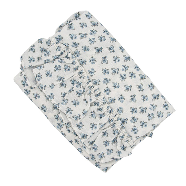 Linen Salvage Rosebud Tatter Ruffle Sham in chambray fabric, standard size, featuring ruffled edges and a soft, textured appearance.