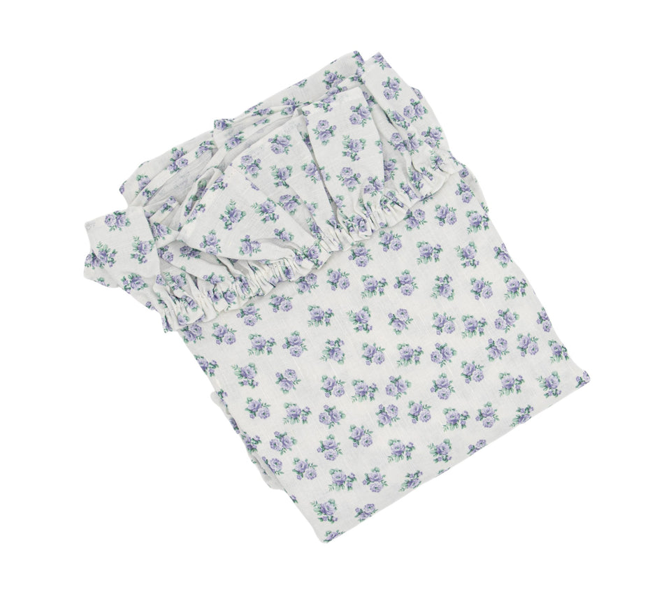 Lilac Rosebud Tatter Ruffle Sham by Linen Salvage, standard size, soft textured fabric with ruffled edges for a cozy bedroom look.