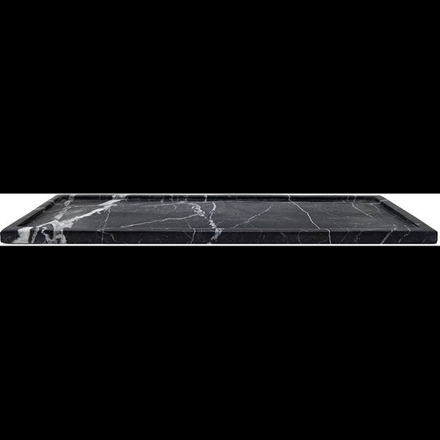 Long black marble display tray from Belle De Provence bath accessories by Lothantique Inc., showcasing elegant marble surface and sleek design.