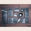 Long black marble display tray from Belle De Provence bath accessories by Lothantique Inc., shown with elegant marble surface and sleek edges.
