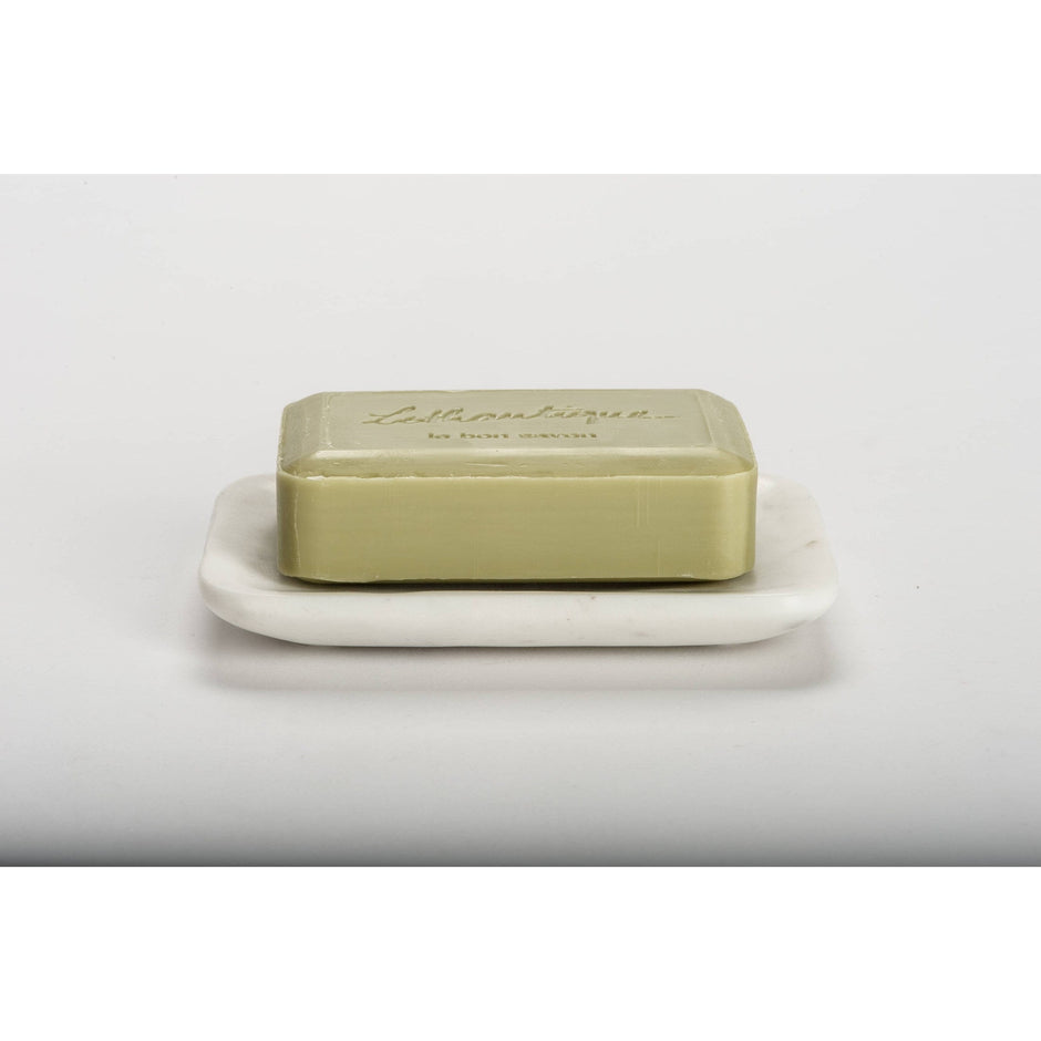 Belle de Provence marble soap dish by Lothantique Inc. rounded bath accessory with elegant white and gray marble finish
