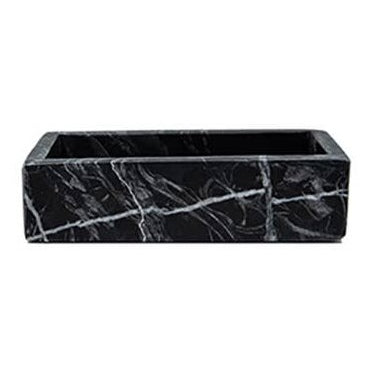 Small black marble tray from Belle de Provence bath accessories by Lothantique Inc., with a smooth, polished surface and elegant edges.