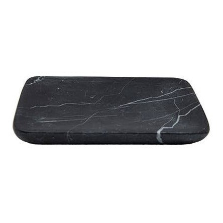 Rounded black marble soap dish from Lothantique Inc., a stylish bath accessory with smooth polished surface and elegant design.