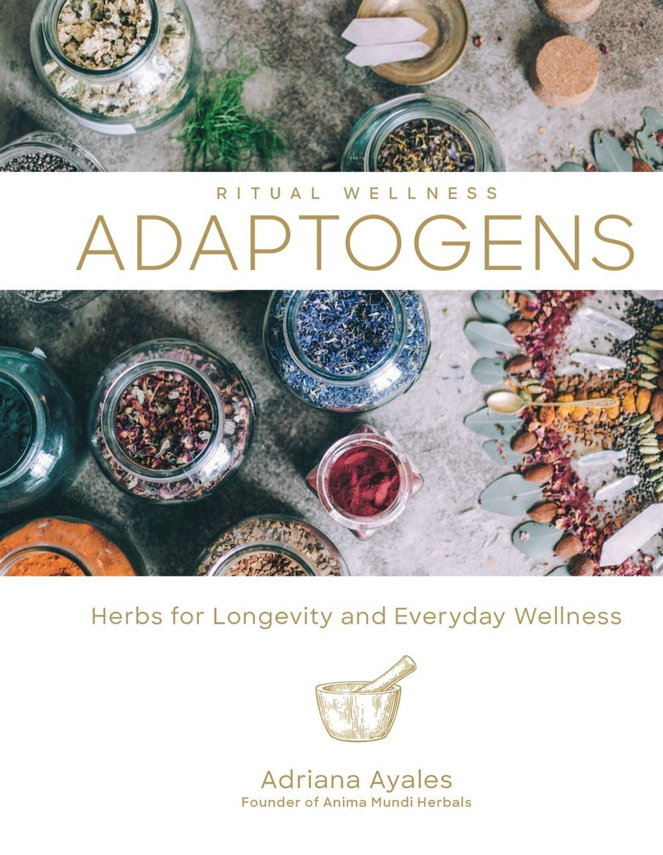 Maaribu Adaptagens book cover featuring a colorful design and title, focusing on adaptogenic herbs and natural health remedies.