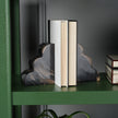 Made Goods Melina Bookend Set featuring stylish, modern black metal bookends with sleek design for organizing books.