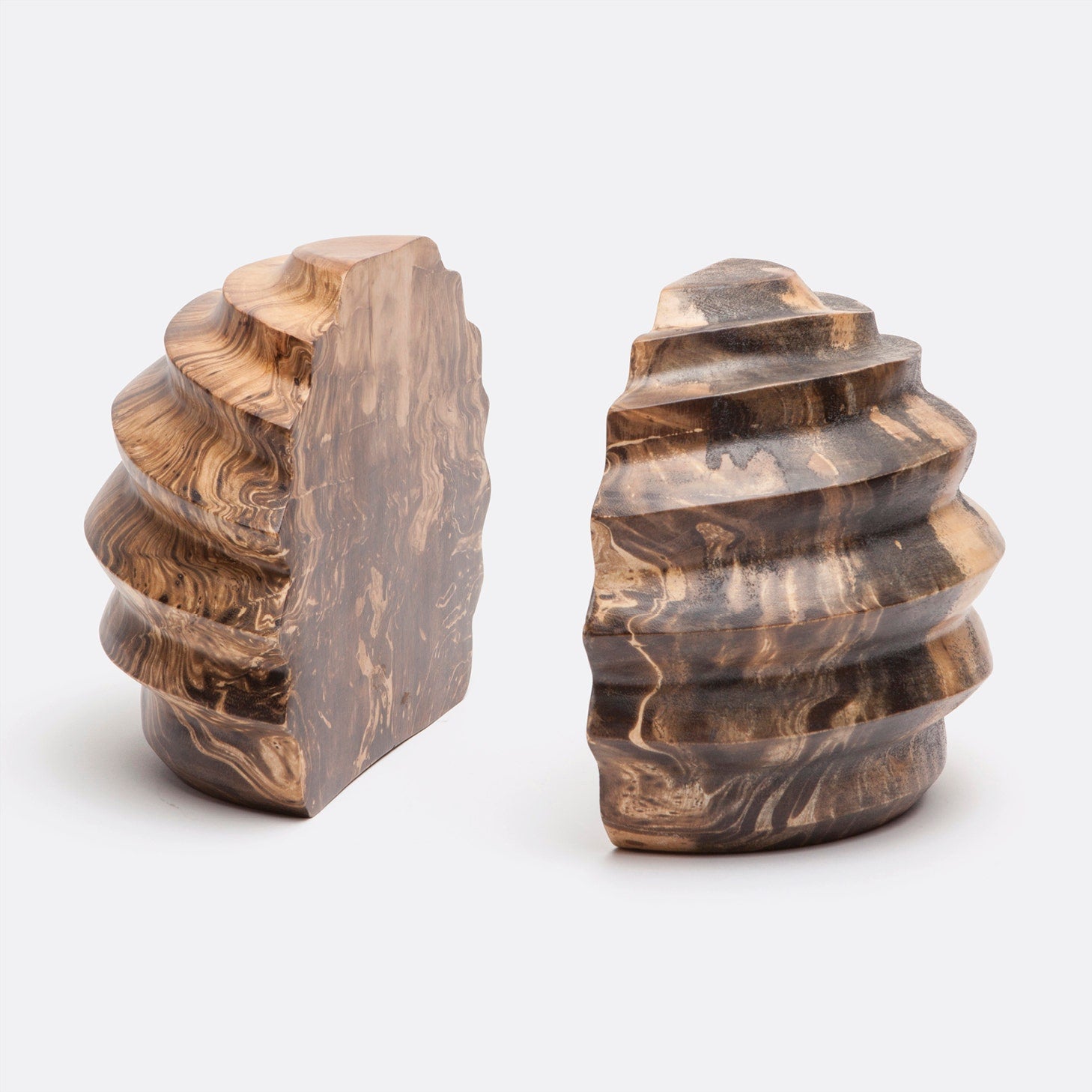 Made Goods Baylor bookend set featuring dark mango wood with sleek, modern design for stylish book organization.