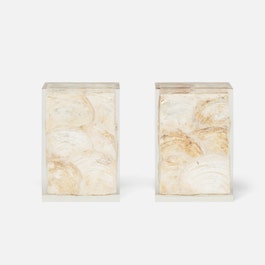 Made Goods Elara Bookend Set featuring modern, sculptural black and white ceramic bookends with sleek, artistic design.
