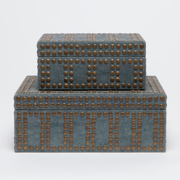 Set of two cream Made Goods Landon decorative boxes, stylish storage containers with textured surfaces and lid details.