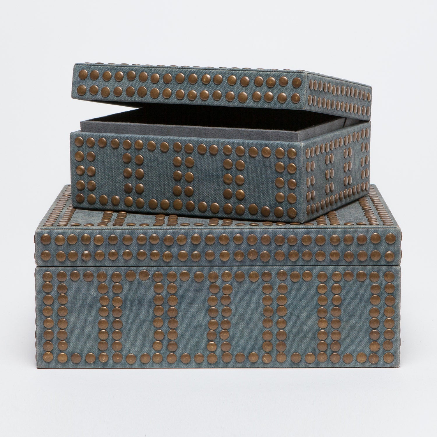 Set of two Made Goods Landon decorative boxes with intricate patterns and natural wood finish for stylish home decor.