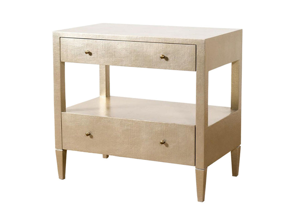 Made Goods Conrad 30-inch nightstand with a sleek modern design, featuring a smooth surface and sturdy wooden legs.