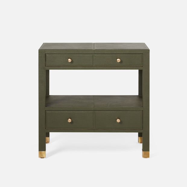 Made Goods Connor 30-inch nightstand with forest leather finish, featuring a sleek modern design and storage drawer.