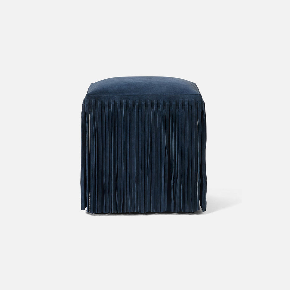 Made Goods Hallie Stool with plush fur upholstery and wooden legs, stylish and modern accent furniture piece.