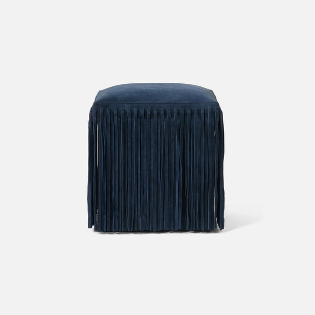 Blue indigo suede Made Goods Hallie Stool with a sleek, modern design and plush upholstery for stylish seating.