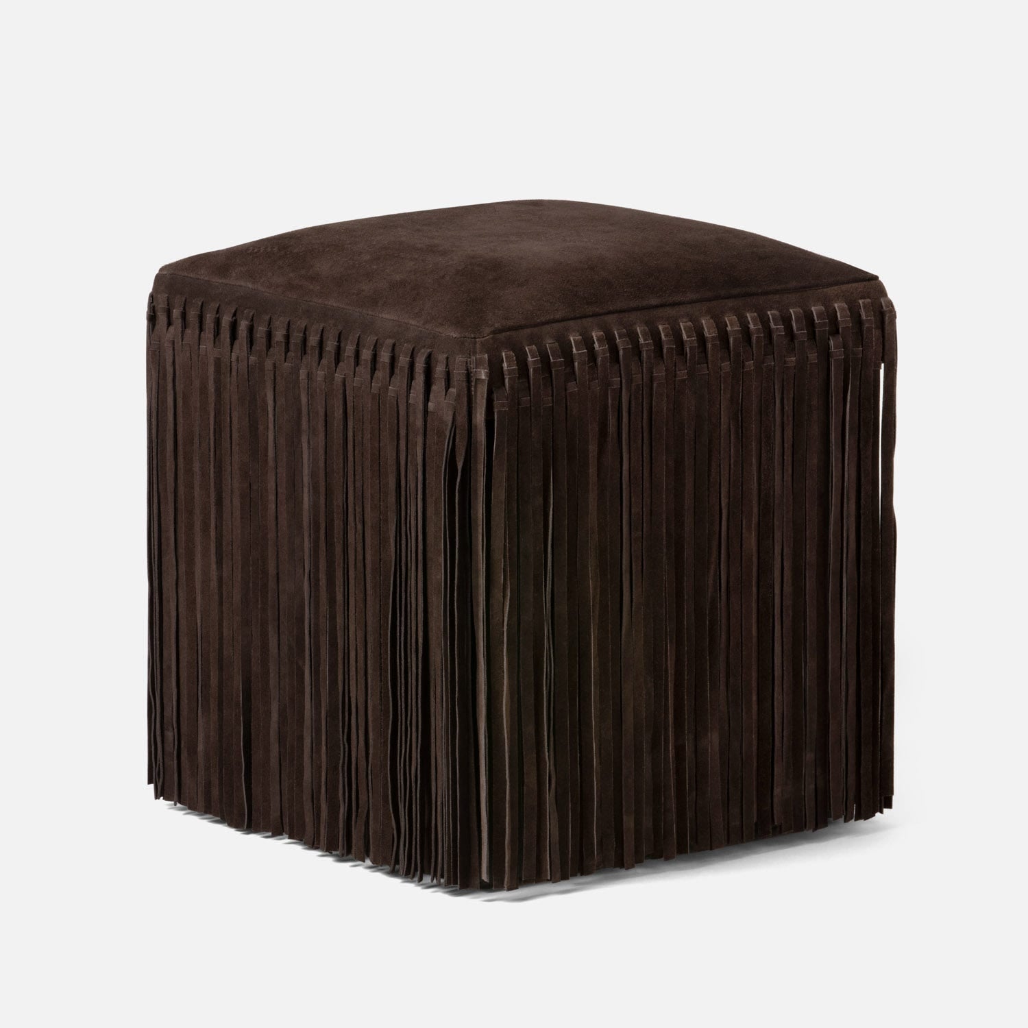 Made Goods Hallie Stool with plush fur upholstery and wooden legs, showcasing a luxurious and stylish accent piece.