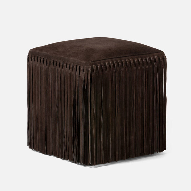 Made Goods Hallie Stool in blue indigo suede, showcasing a stylish, modern design with a rounded seat and sleek legs.