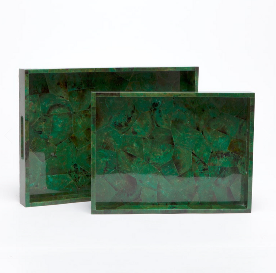 Set of two Made Goods Jade trays with sleek, rectangular design perfect for serving or decorative display.