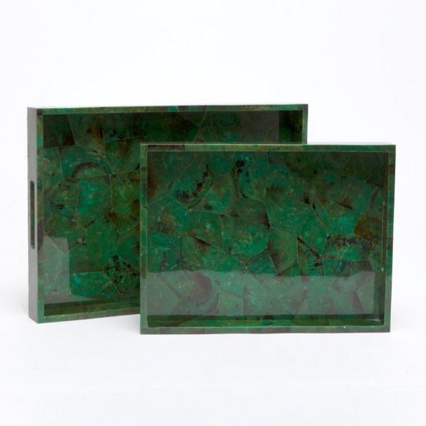 Set of two Made Goods Jade trays with sleek, rectangular design perfect for serving or decorative display.