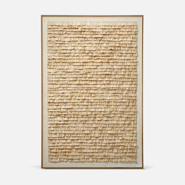 Made Goods Bradshaw framed wall art featuring natural corhusk and banana bark textures in an 40x60 inch size.