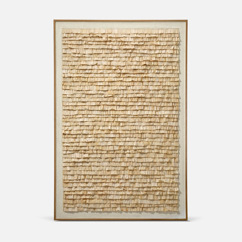 Framed textured artwork on a white background