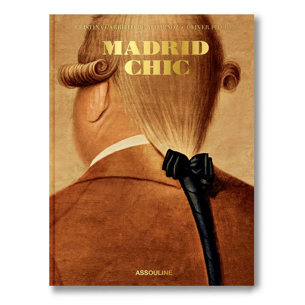 Book cover of 'Madrid Chic' with a person wearing a bow tie and coat.