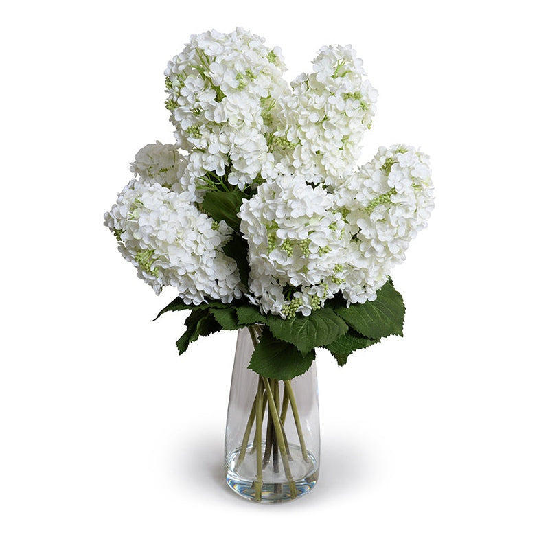 Faux silk hydrangea flower stem from New Growth Designs, realistic botanicals for floral arrangements and home decor.