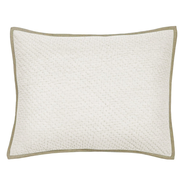 Textured pillow with a beige border on a white background