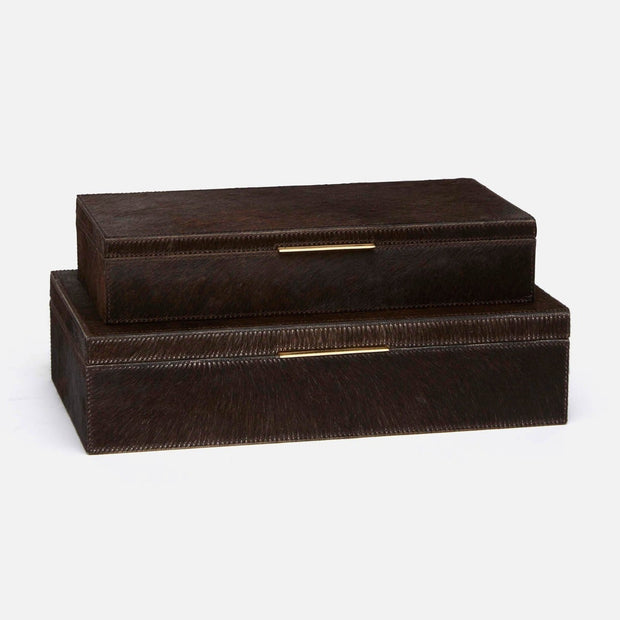 Made Goods Ralston Leather Box Set/2 Dark Brown Hair on Hide