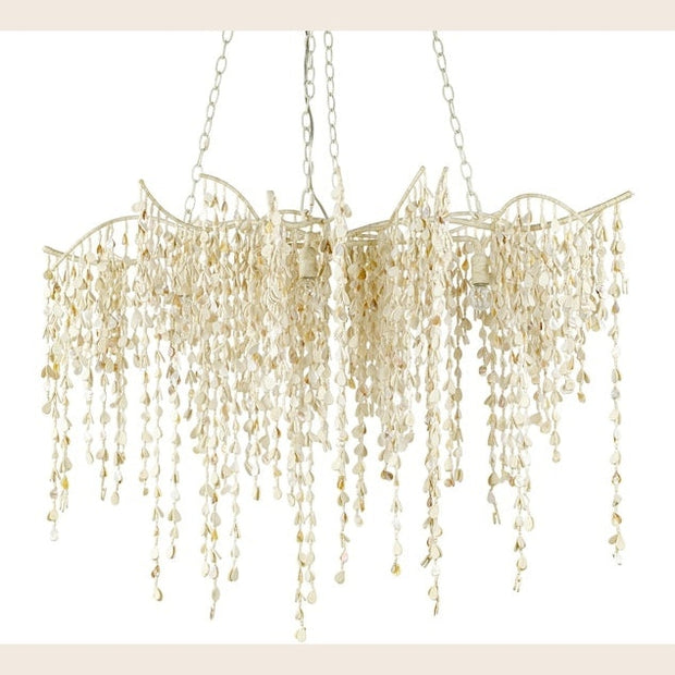 Palecek Calabria chandelier with a modern, sculptural design featuring natural wood and metal elements for stylish lighting.