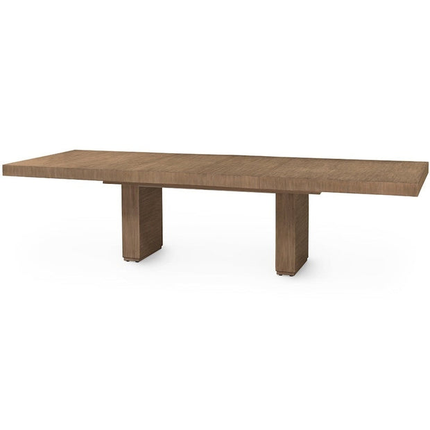 Palecek Broderick dining table with a sleek wooden top and sturdy base, ideal for modern dining rooms.