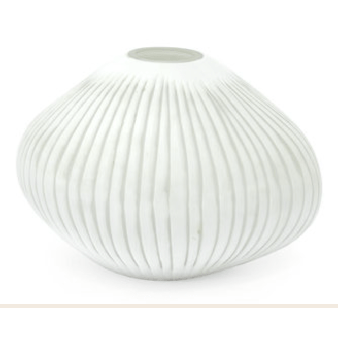 Medium white Palecek Corfu Vase with a smooth, rounded design, perfect for elegant home decor.