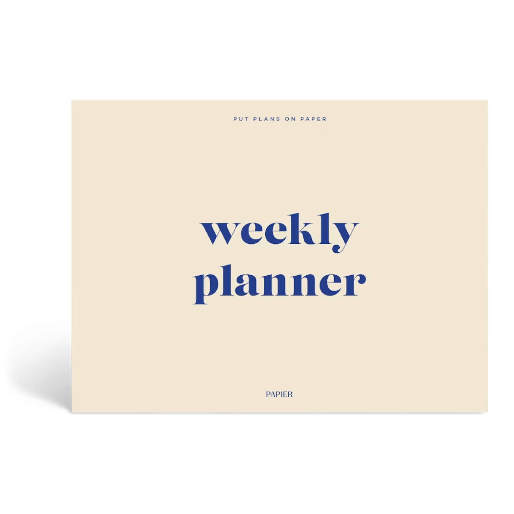 Blue Joy Undated Weekly Desk Planner by Papier with open pages showing weekly layout and clean design.