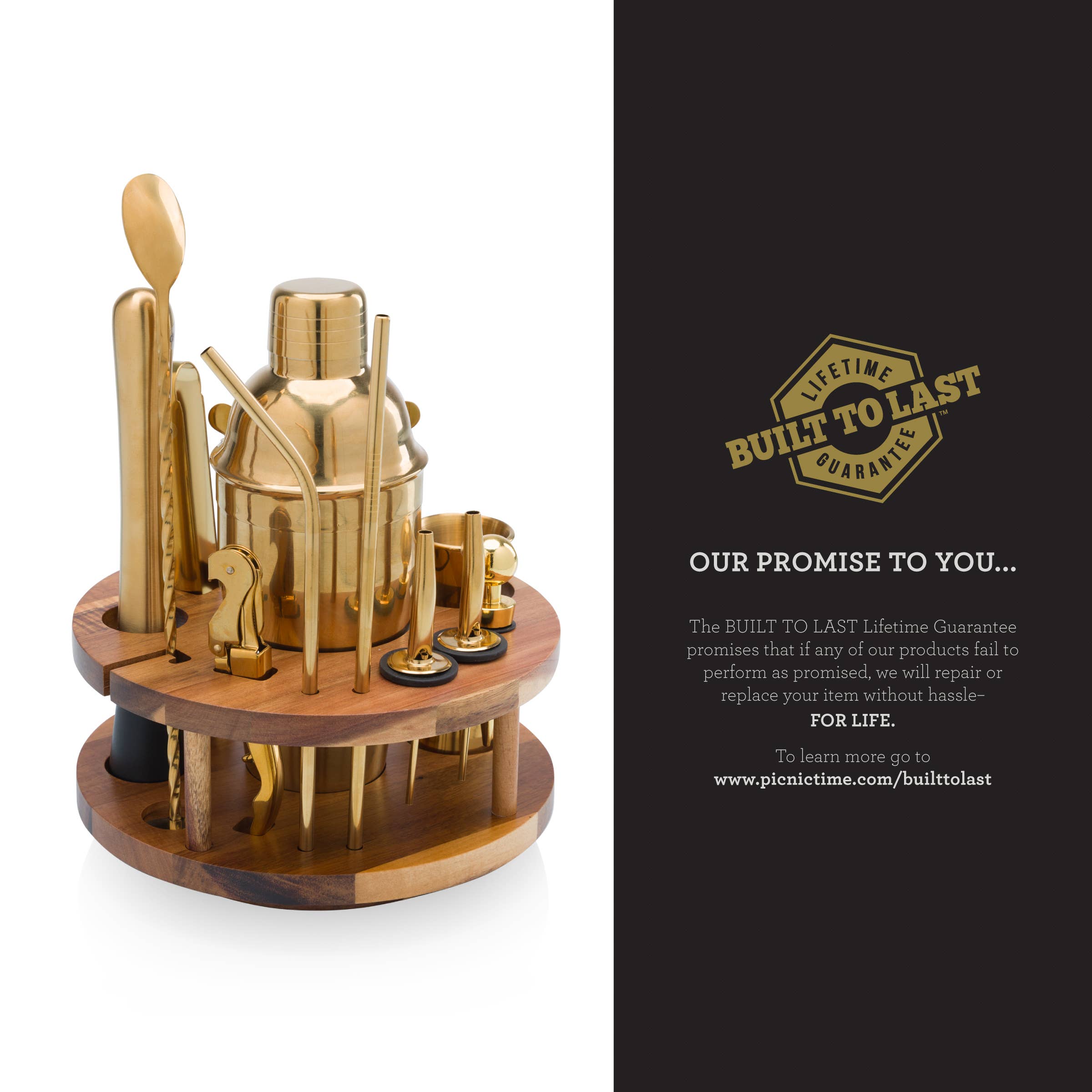 Carousel Lazy Susan bar set from Picnic Time Family of Brands, featuring rotating serving trays for bar accessories and drinks.